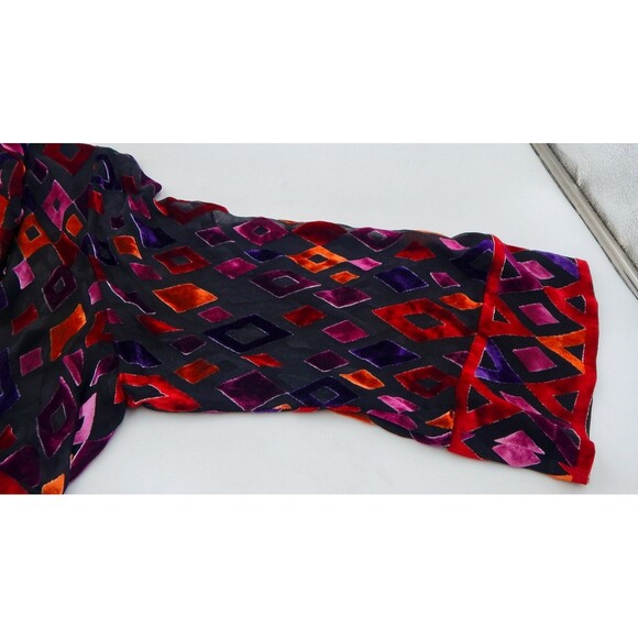 Bob Mackie Top Kimono Womens 1X Diamond Velvet Burnout Sheer Silk Blend Button - Picture 7 of 11